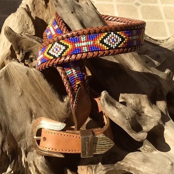 Vintage Sea Dream Leather Western Style Beaded Belt size 34 - Picture 10 of 13